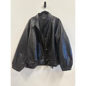 Garcia Black Leather Bomber Jacket